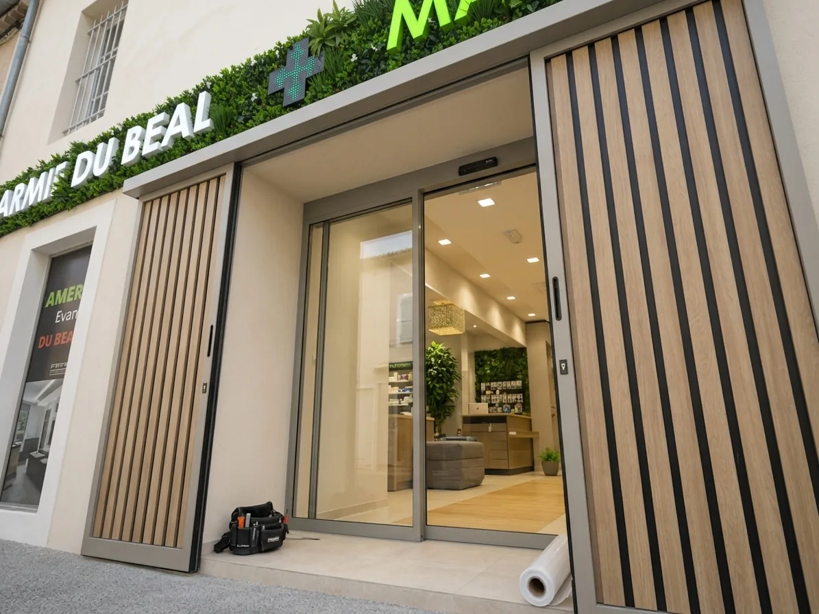 Porte automatique de devanture de commerce à Montpellier